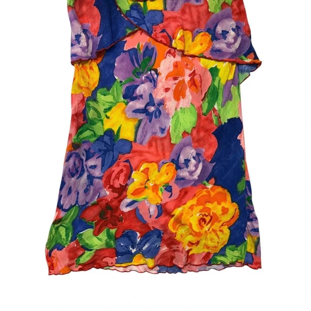Jams World Splendor Floral Mini Dress Womens Multicolor Ruffle Rayon Summer Med - Picture 5 of 9